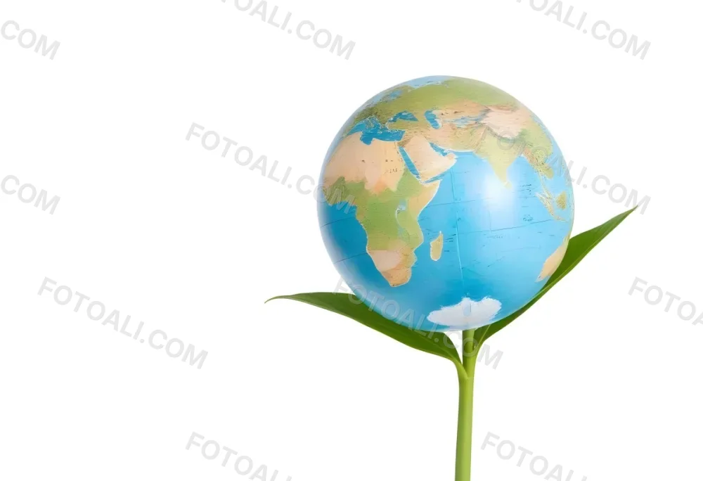 A Globe On Top Of A Green Plant With Two Leaves The Background Is Plain White 32 67f1