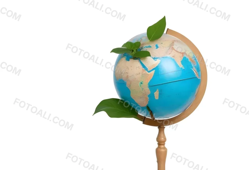 A Globe On Top Of A Green Plant With Two Leaves The Background Is Plain White 33 355d