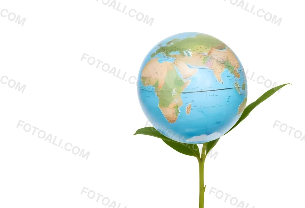 A Globe On Top Of A Green Plant With Two Leaves The Background Is Plain White 49 5709