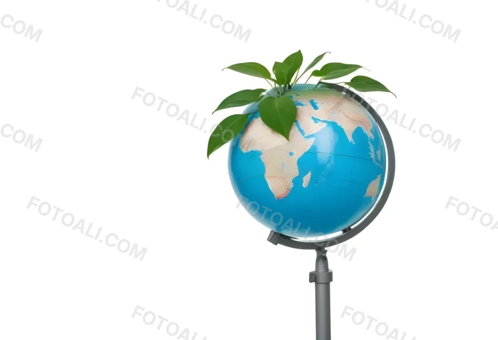 A Globe On Top Of A Green Plant With Two Leaves The Background Is Plain White 55 2935