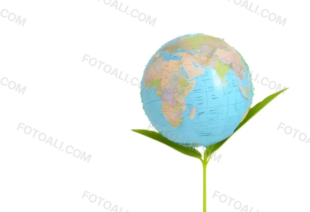 A Globe On Top Of A Green Plant With Two Leaves The Background Is Plain White 6 0099