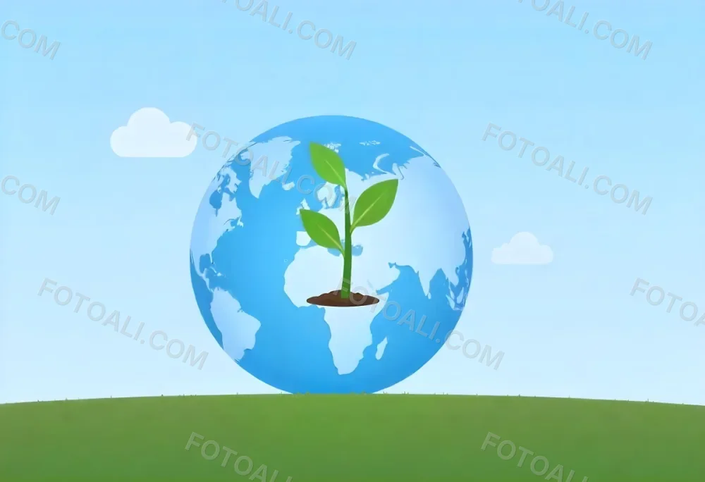 A Globe With A Plant Growing Inside On A Green Grass Field With A Clear Blue Sky In The Background Symbolizing Environmental Conservation And Sustainability 14 074c