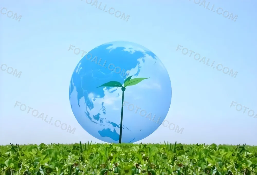 A Globe With A Plant Growing Inside On A Green Grass Field With A Clear Blue Sky In The Background Symbolizing Environmental Conservation And Sustainability 15 371d