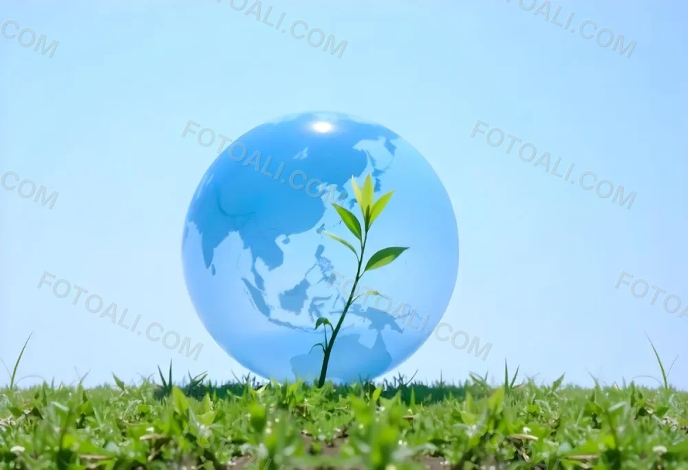A Globe With A Plant Growing Inside On A Green Grass Field With A Clear Blue Sky In The Background Symbolizing Environmental Conservation And Sustainability 16 1b0b