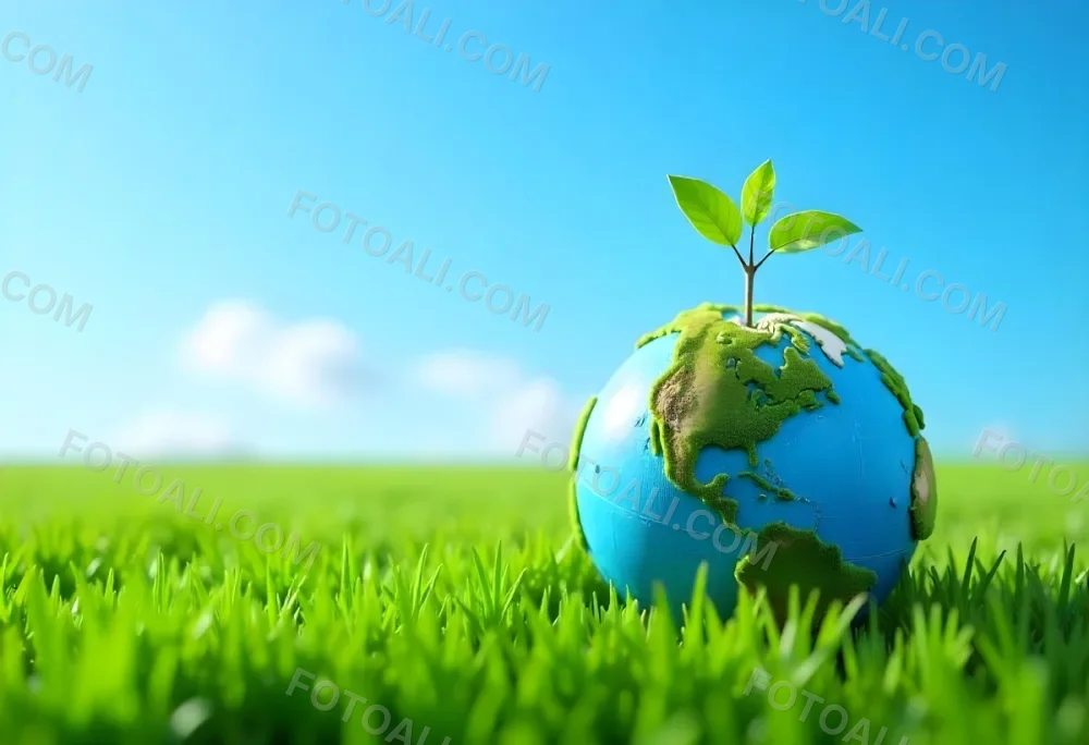 A Globe With A Plant Growing Inside On A Green Grass Field With A Clear Blue Sky In The Background Symbolizing Environmental Conservation And Sustainability 20 Aa5c