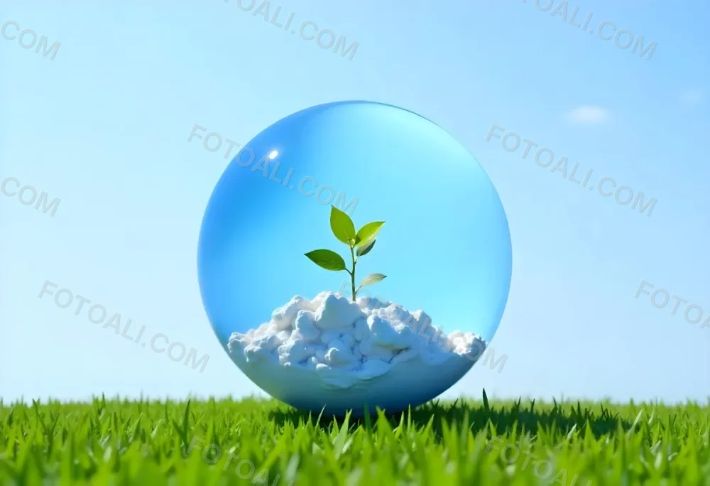 A Globe With A Plant Growing Inside On A Green Grass Field With A Clear Blue Sky In The Background Symbolizing Environmental Conservation And Sustainability 37 A96c
