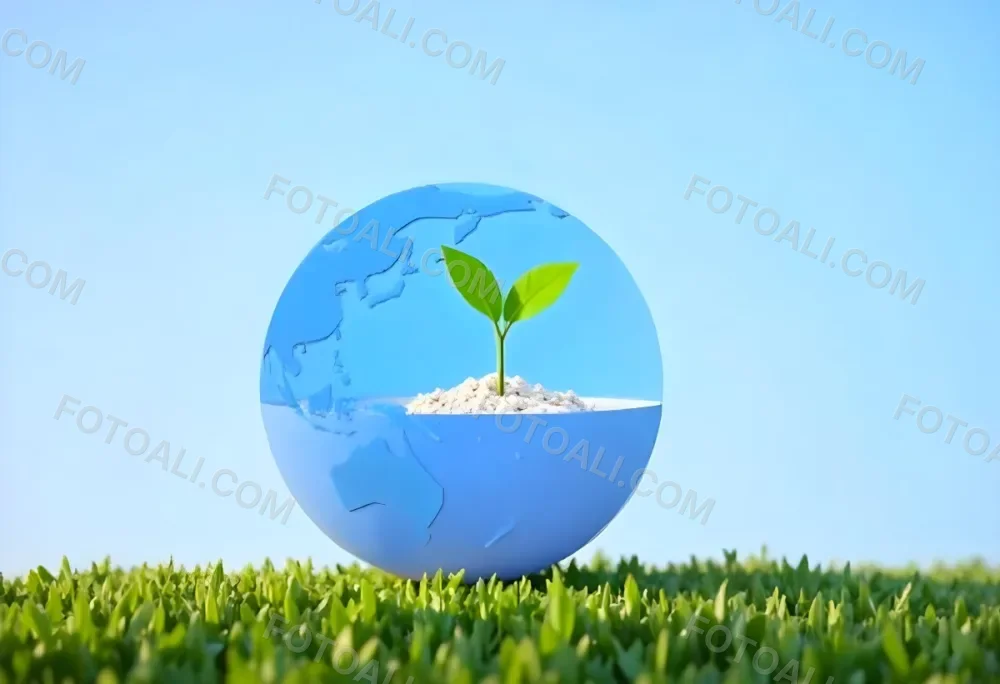 A Globe With A Plant Growing Inside On A Green Grass Field With A Clear Blue Sky In The Background Symbolizing Environmental Conservation And Sustainability 4 6b90
