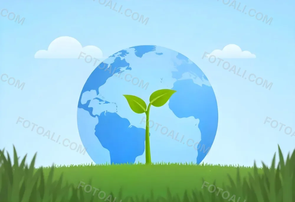 A Globe With A Plant Growing Inside On A Green Grass Field With A Clear Blue Sky In The Background Symbolizing Environmental Conservation And Sustainability 5 F712