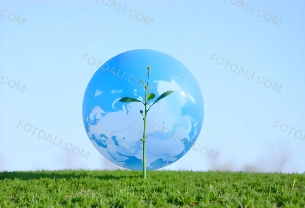 A Globe With A Plant Growing Inside On A Green Grass Field With A Clear Blue Sky In The Background Symbolizing Environmental Conservation And Sustainability 7 4d97