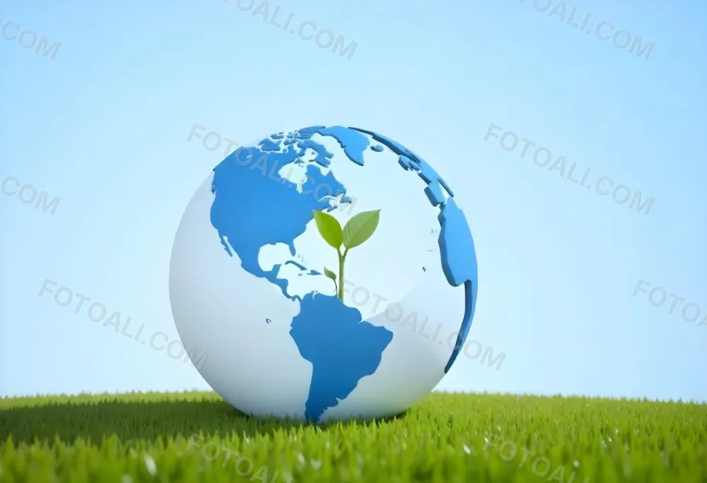 A Globe With A Plant Growing Inside On A Green Grass Field With A Clear Blue Sky In The Background Symbolizing Environmental Conservation And Sustainability 7 8012