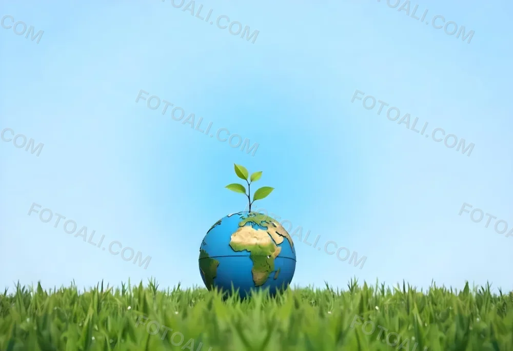 A Globe With A Plant Growing Inside On A Green Grass Field With A Clear Blue Sky In The Background Symbolizing Environmental Conservation And Sustainability 8 A6c1