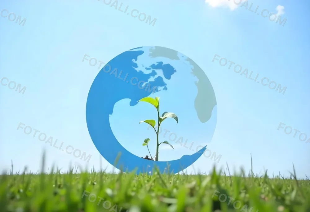 A Globe With A Plant Growing Inside On A Green Grass Field With A Clear Blue Sky In The Background Symbolizing Environmental Conservation And Sustainability 8 Dae0