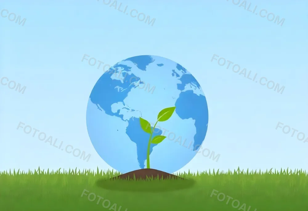 A Globe With A Plant Growing Inside On A Green Grass Field With A Clear Blue Sky In The Background Symbolizing Environmental Conservation And Sustainability 9 274a
