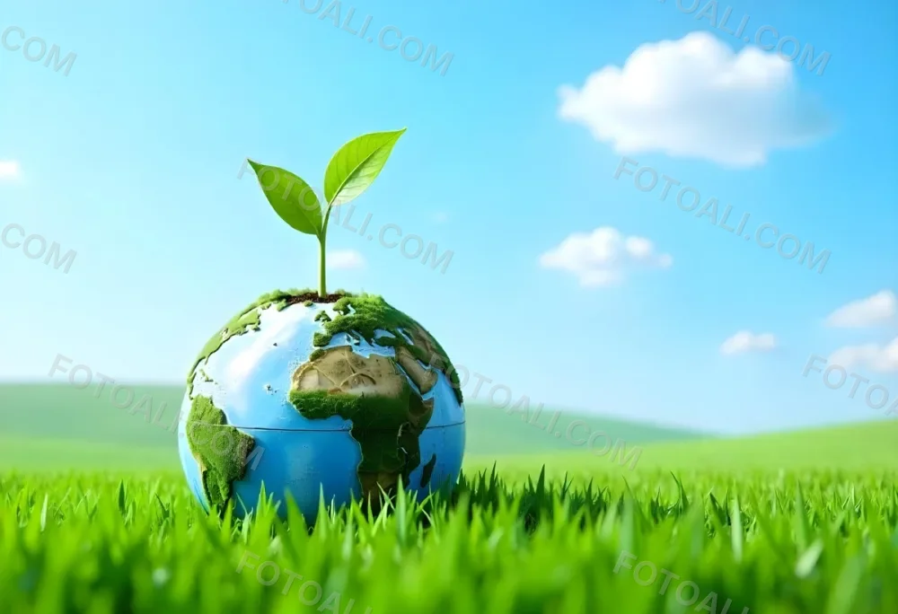 A Globe With A Plant Growing Inside On A Green Grass Field With A Clear Blue Sky In The Background Symbolizing Environmental Conservation And Sustainability 9 7f72