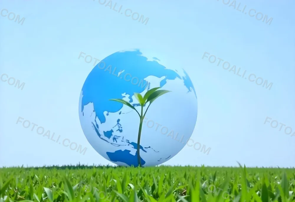 A Globe With A Plant Growing Inside On A Green Grass Field With A Clear Blue Sky In The Background Symbolizing Environmental Conservation And Sustainability 9 C686