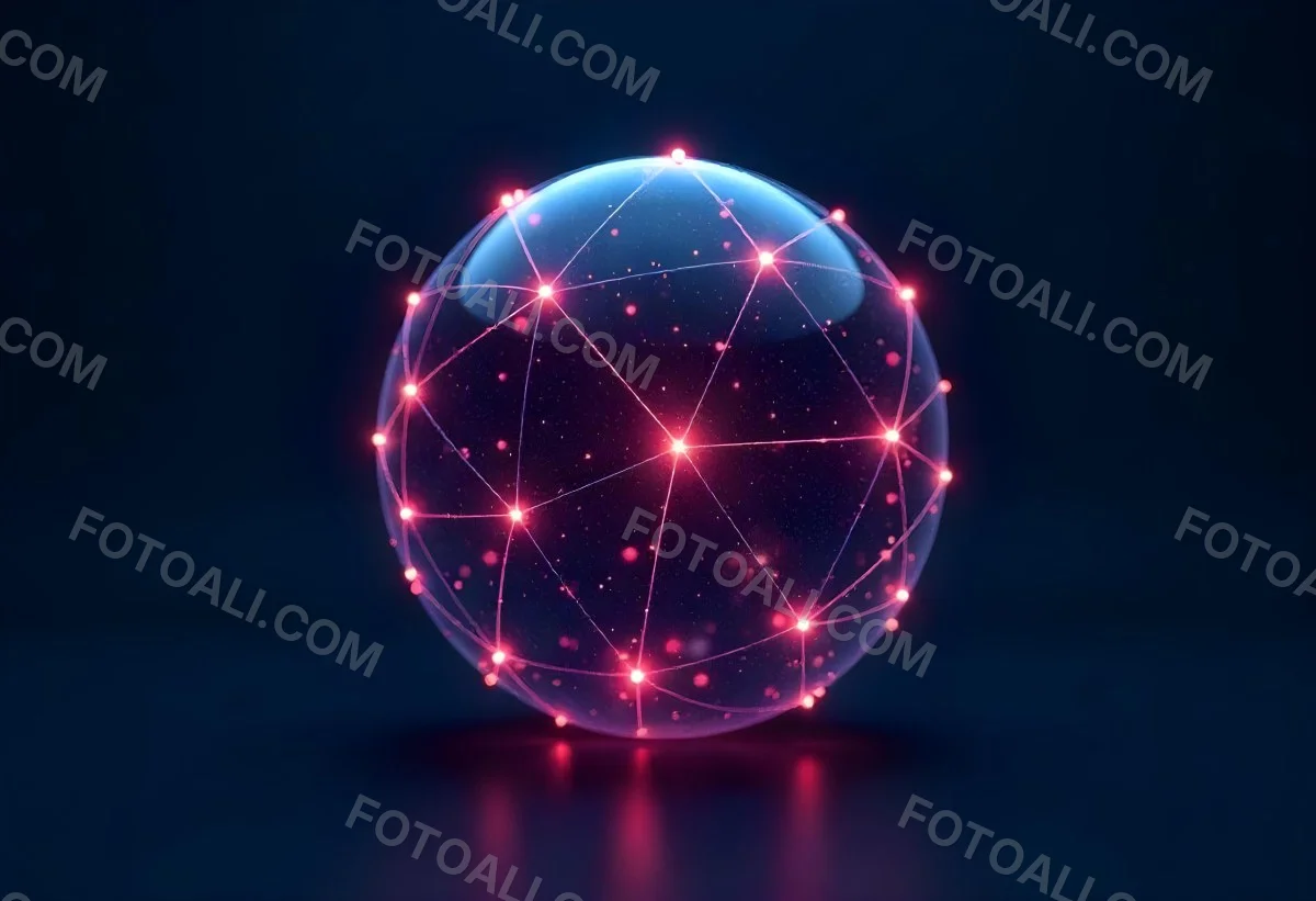 A Glowing Sphere With A Network Of Interconnected Lines And Dots Creating A Futuristic And Technological Aesthetic On A Dark Blue Background 1 Ec2c