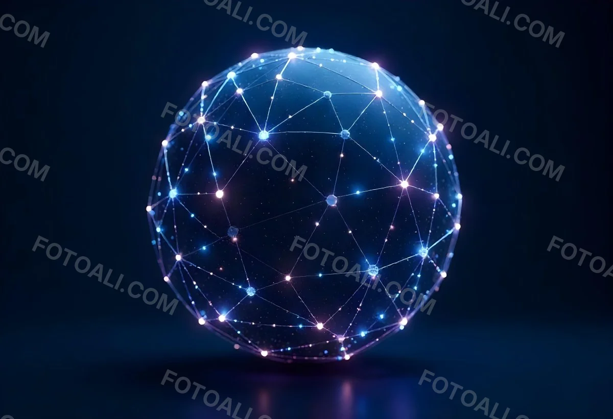 A Glowing Sphere With A Network Of Interconnected Lines And Dots Creating A Futuristic And Technological Aesthetic On A Dark Blue Background 10 7318