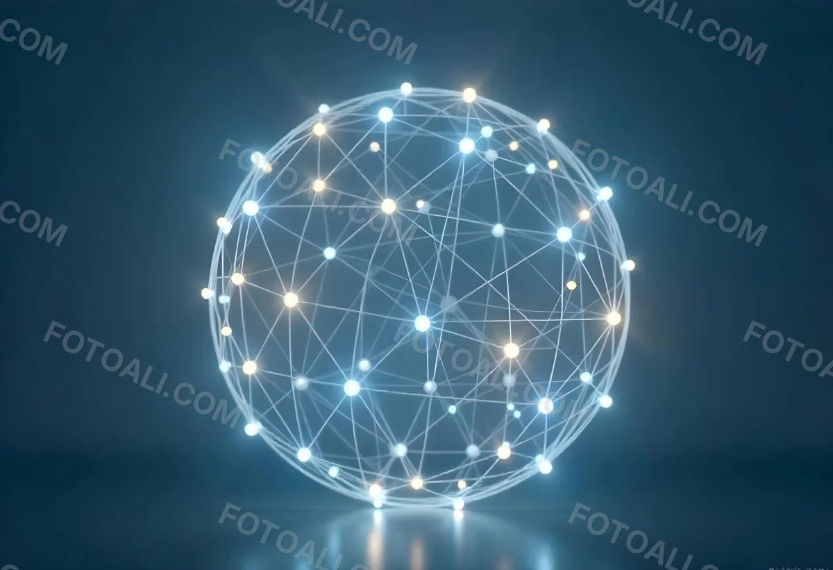 A Glowing Sphere With A Network Of Interconnected Lines And Dots Creating A Futuristic And Technological Aesthetic On A Dark Blue Background 12 2128