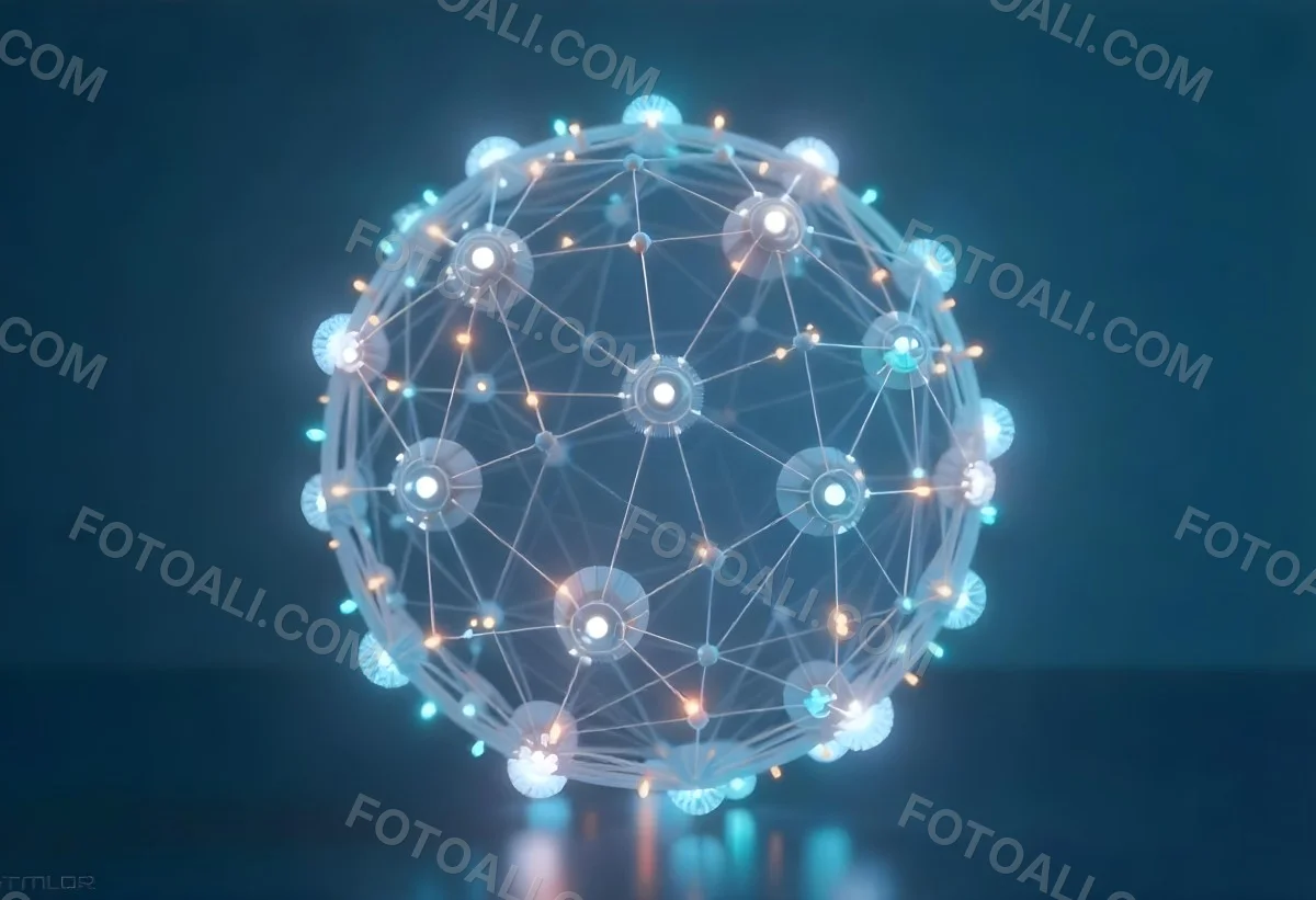 A Glowing Sphere With A Network Of Interconnected Lines And Dots Creating A Futuristic And Technological Aesthetic On A Dark Blue Background 2 8be5