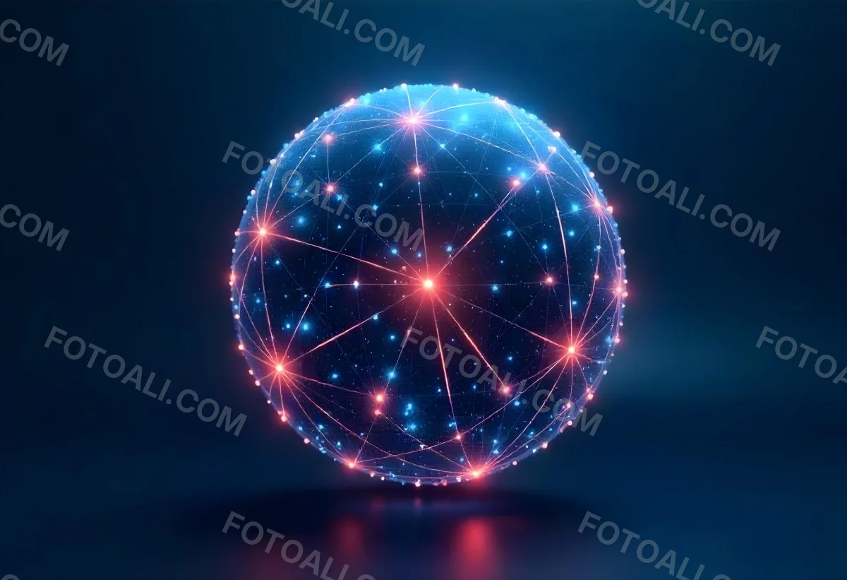 A Glowing Sphere With A Network Of Interconnected Lines And Dots Creating A Futuristic And Technological Aesthetic On A Dark Blue Background 4 F964