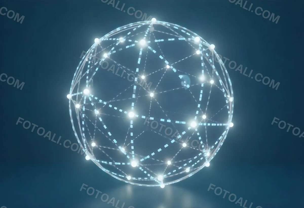 A Glowing Sphere With A Network Of Interconnected Lines And Dots Creating A Futuristic And Technological Aesthetic On A Dark Blue Background 6 39ba