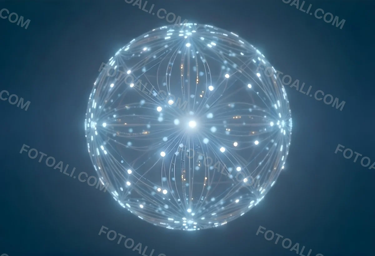 A Glowing Sphere With A Network Of Interconnected Lines And Dots Creating A Futuristic And Technological Aesthetic On A Dark Blue Background 7 1643