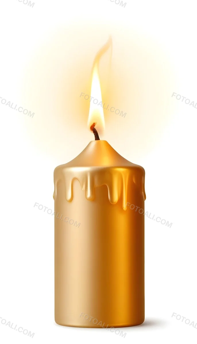 A Golden Candle With A Bright Flame On Top Casting A Warm Glow Isolated On A White Background 17 F67d