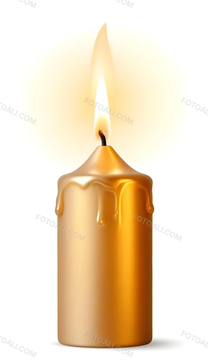 A Golden Candle With A Bright Flame On Top Casting A Warm Glow Isolated On A White Background 2 Ef7c