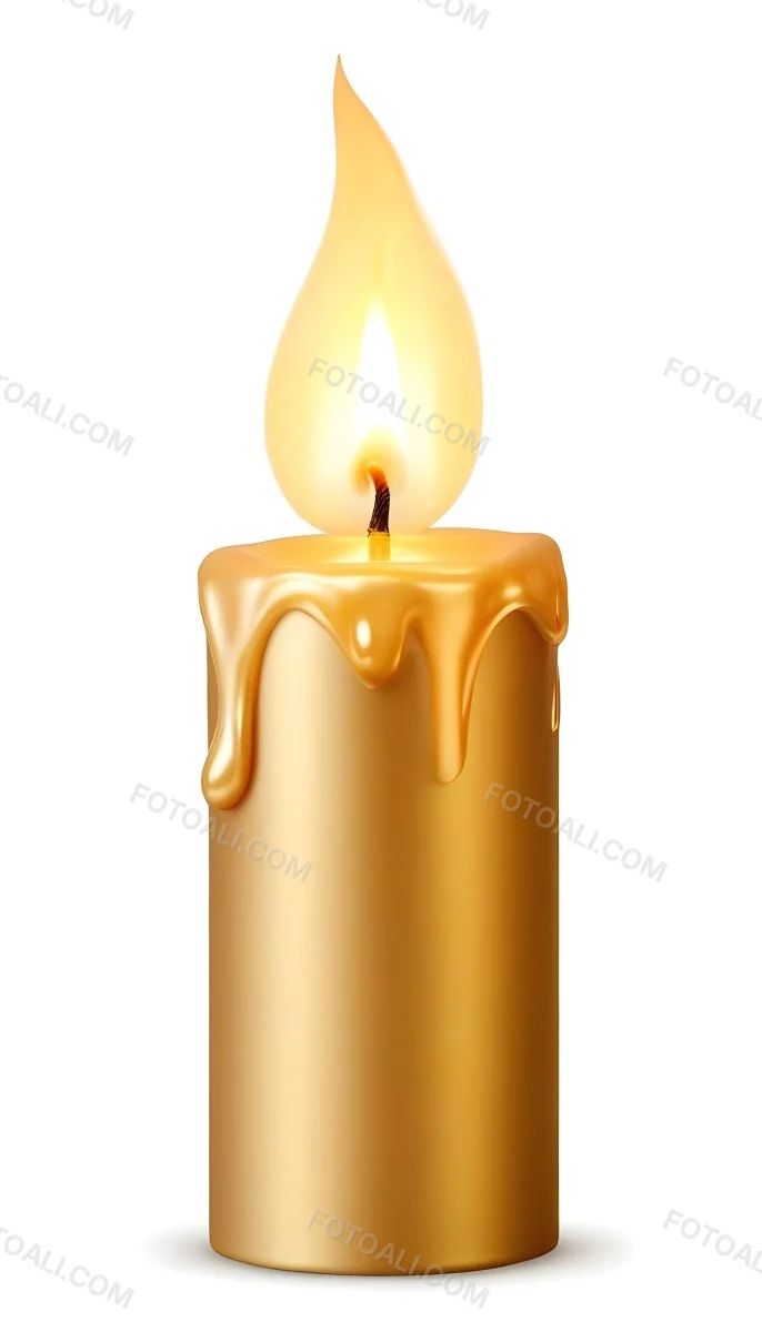 A Golden Candle With A Bright Flame On Top Casting A Warm Glow Isolated On A White Background 39 9974