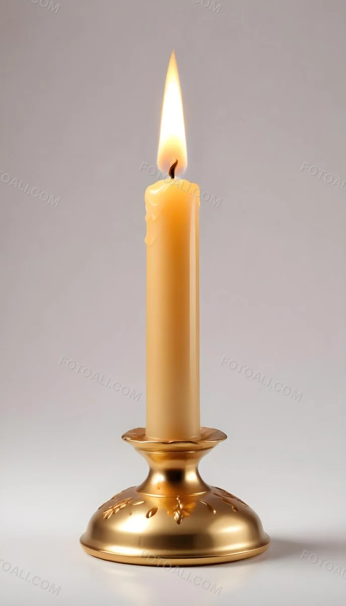 A Golden Candle With A Bright Flame On Top Casting A Warm Glow Isolated On A White Background 41 0215