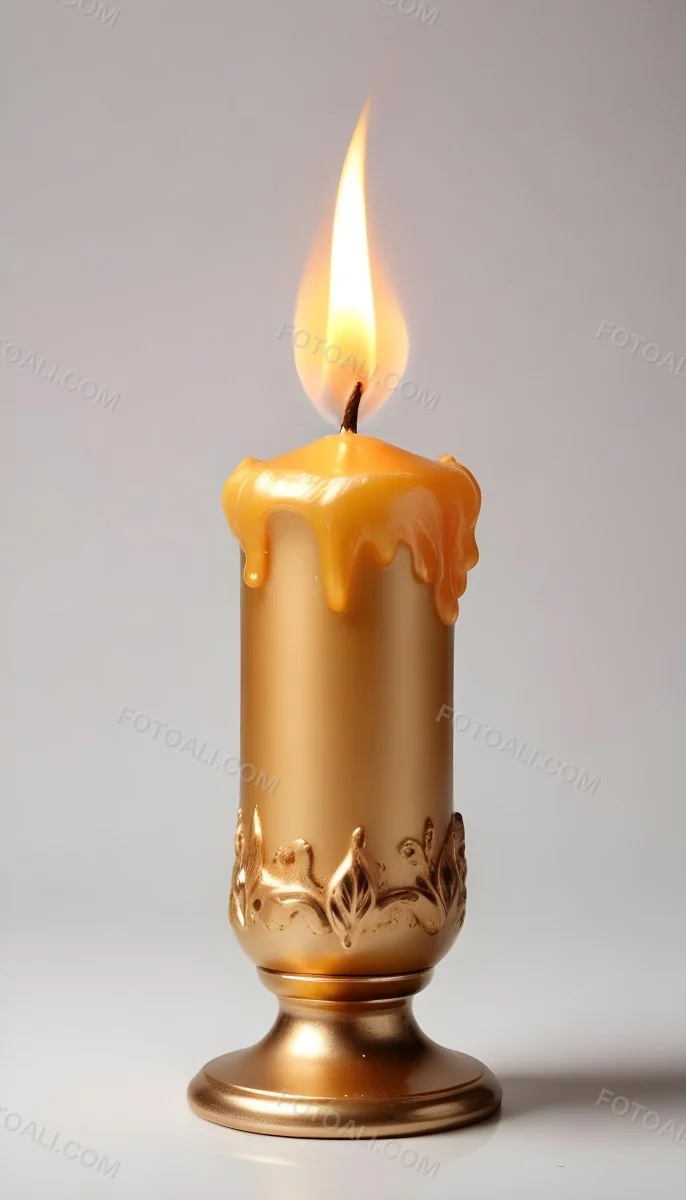 A Golden Candle With A Bright Flame On Top Casting A Warm Glow Isolated On A White Background 42 F980