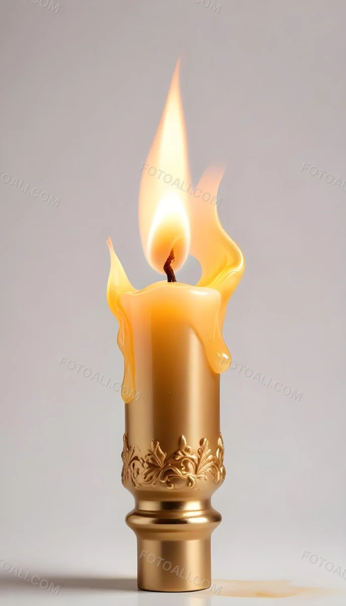 A Golden Candle With A Bright Flame On Top Casting A Warm Glow Isolated On A White Background 44 A4ed