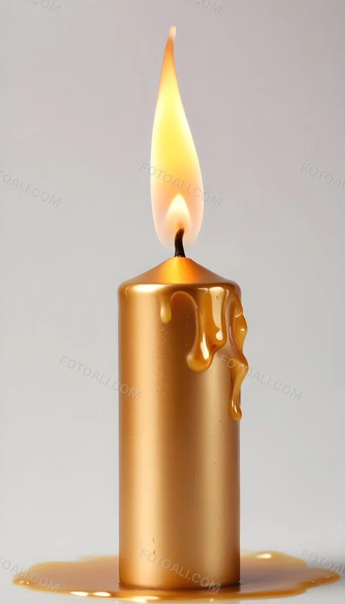 A Golden Candle With A Bright Flame On Top Casting A Warm Glow Isolated On A White Background 46 7b51