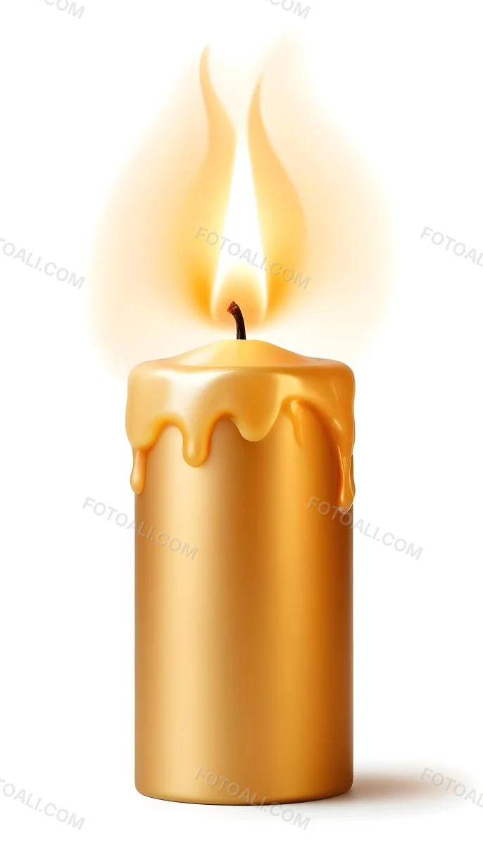 A Golden Candle With A Bright Flame On Top Casting A Warm Glow Isolated On A White Background 9 Fcaa
