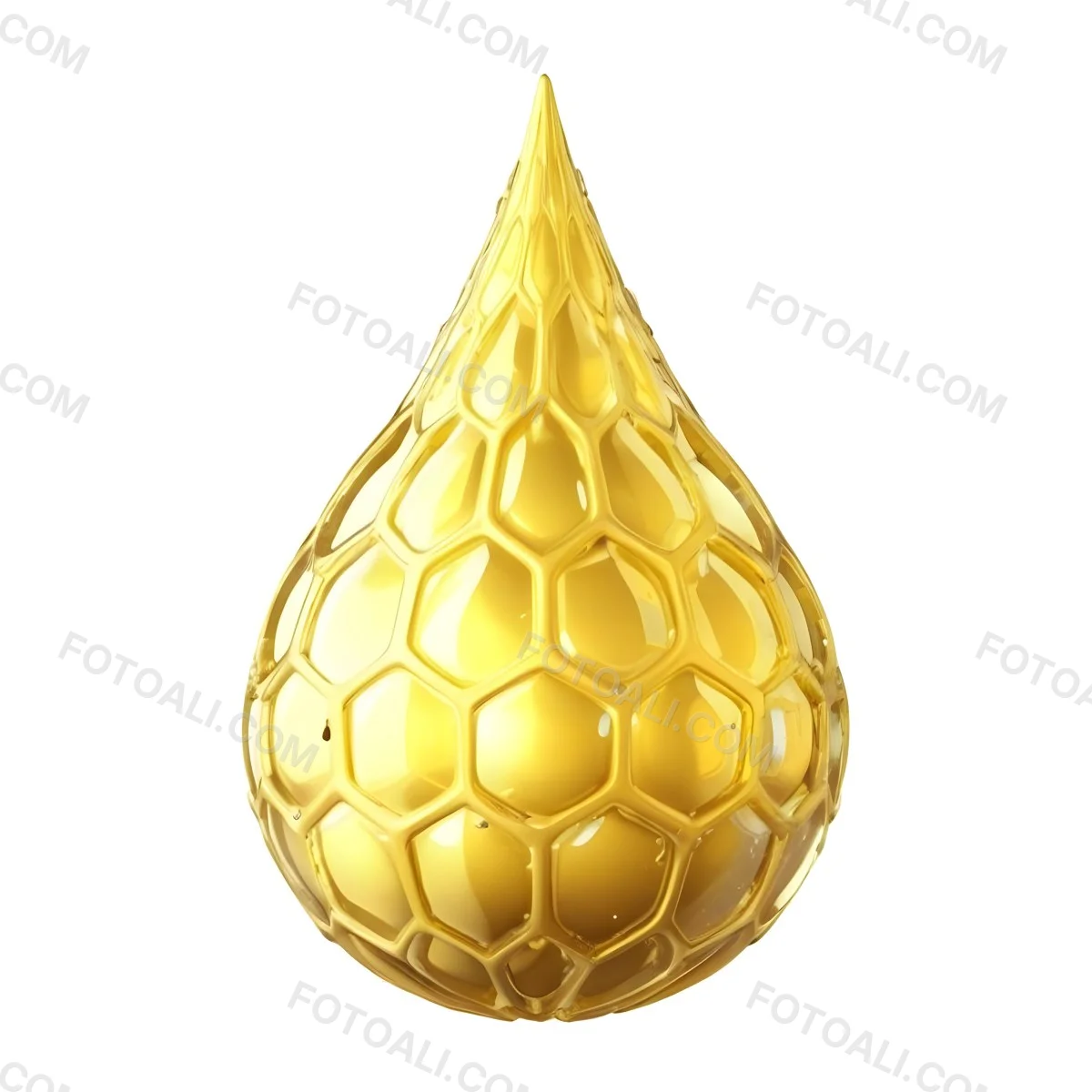 A Golden Drop With A Honeycomb Pattern On A White Background 11 B75b