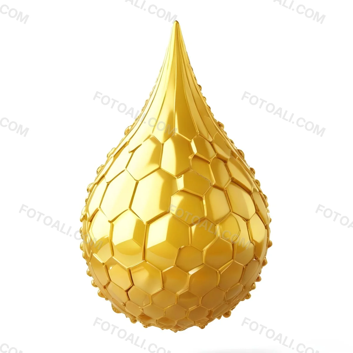 A Golden Drop With A Honeycomb Pattern On A White Background 16 3dfb