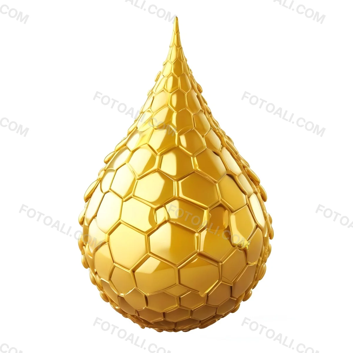 A Golden Drop With A Honeycomb Pattern On A White Background 19 691c
