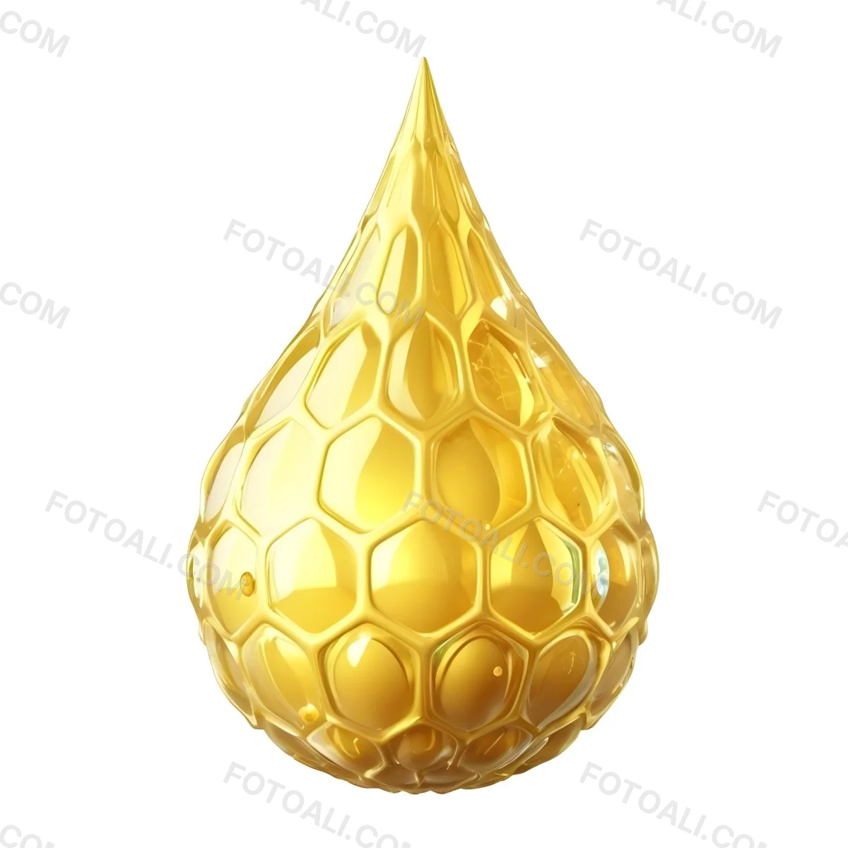 A Golden Drop With A Honeycomb Pattern On A White Background 6 8b4c