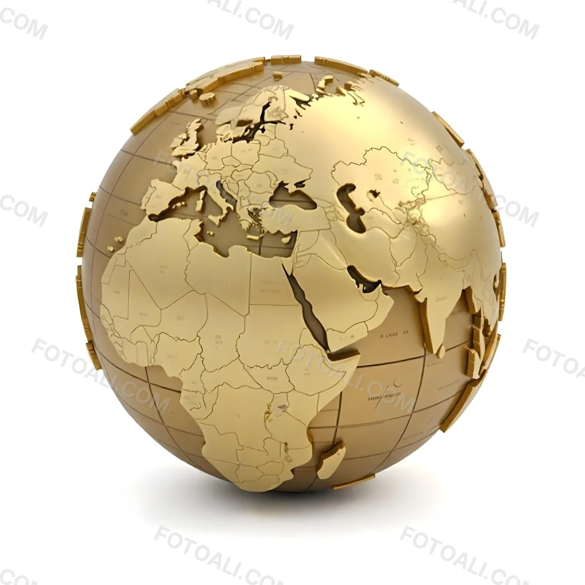 A Golden Globe With The Continents Of Europe Africa And Asia On A White Background With A Reflection On The Floor 10 76aa