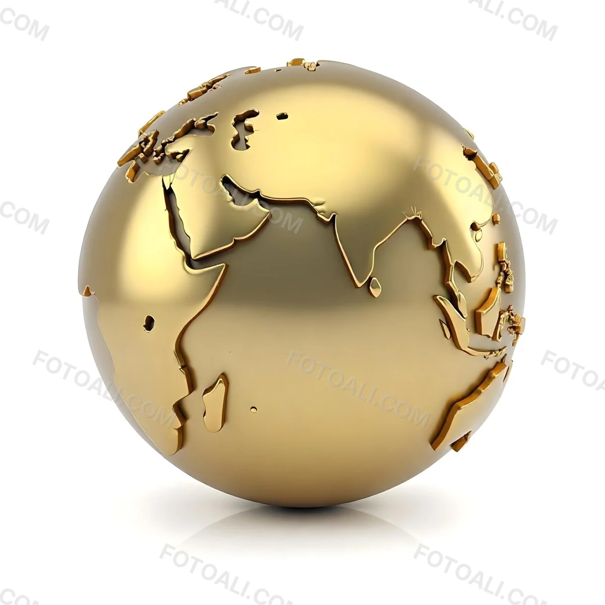 A Golden Globe With The Continents Of Europe Africa And Asia On A White Background With A Reflection On The Floor 11 371e