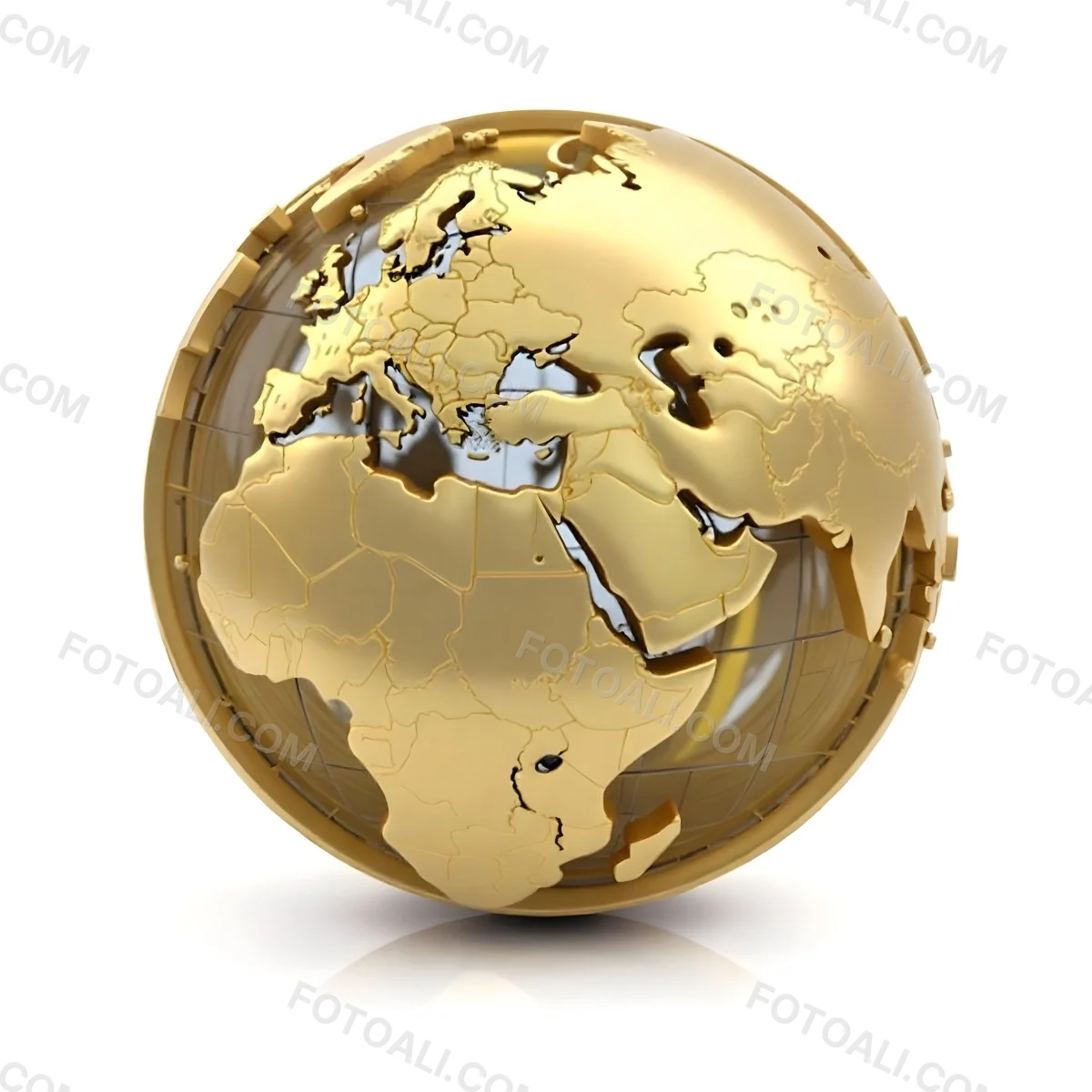 A Golden Globe With The Continents Of Europe Africa And Asia On A White Background With A Reflection On The Floor 18 82d1