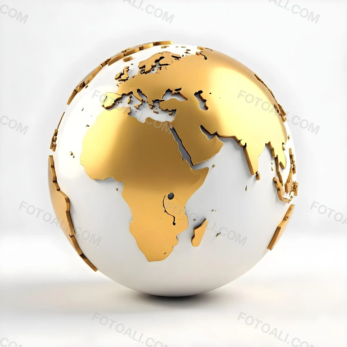 A Golden Globe With The Continents Of Europe Africa And Asia On A White Background With A Reflection On The Floor 2 3e99
