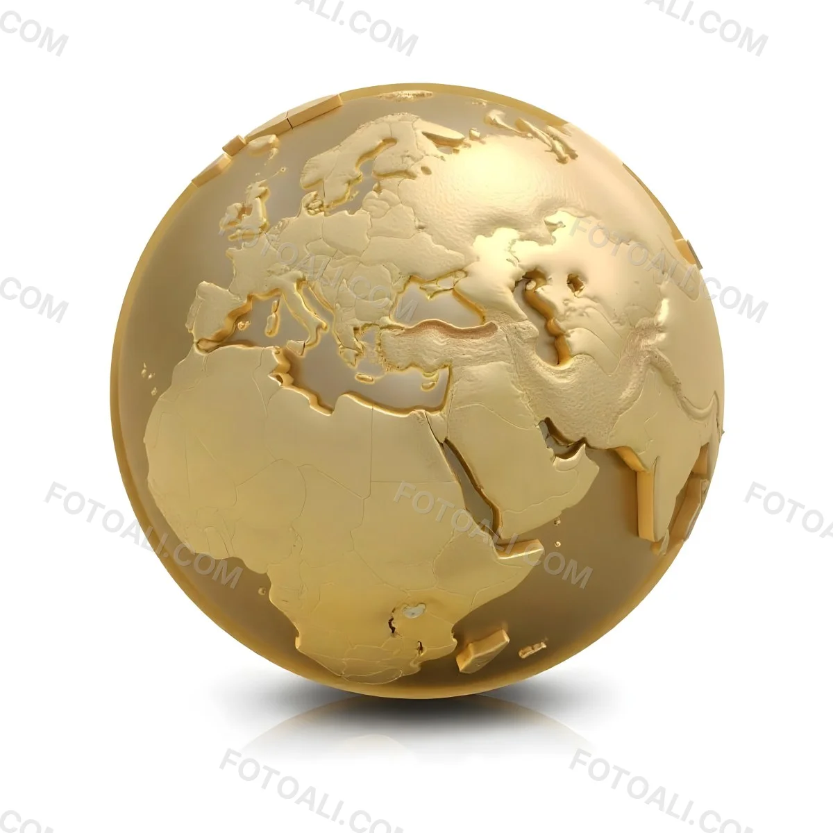 A Golden Globe With The Continents Of Europe Africa And Asia On A White Background With A Reflection On The Floor 20 08b9