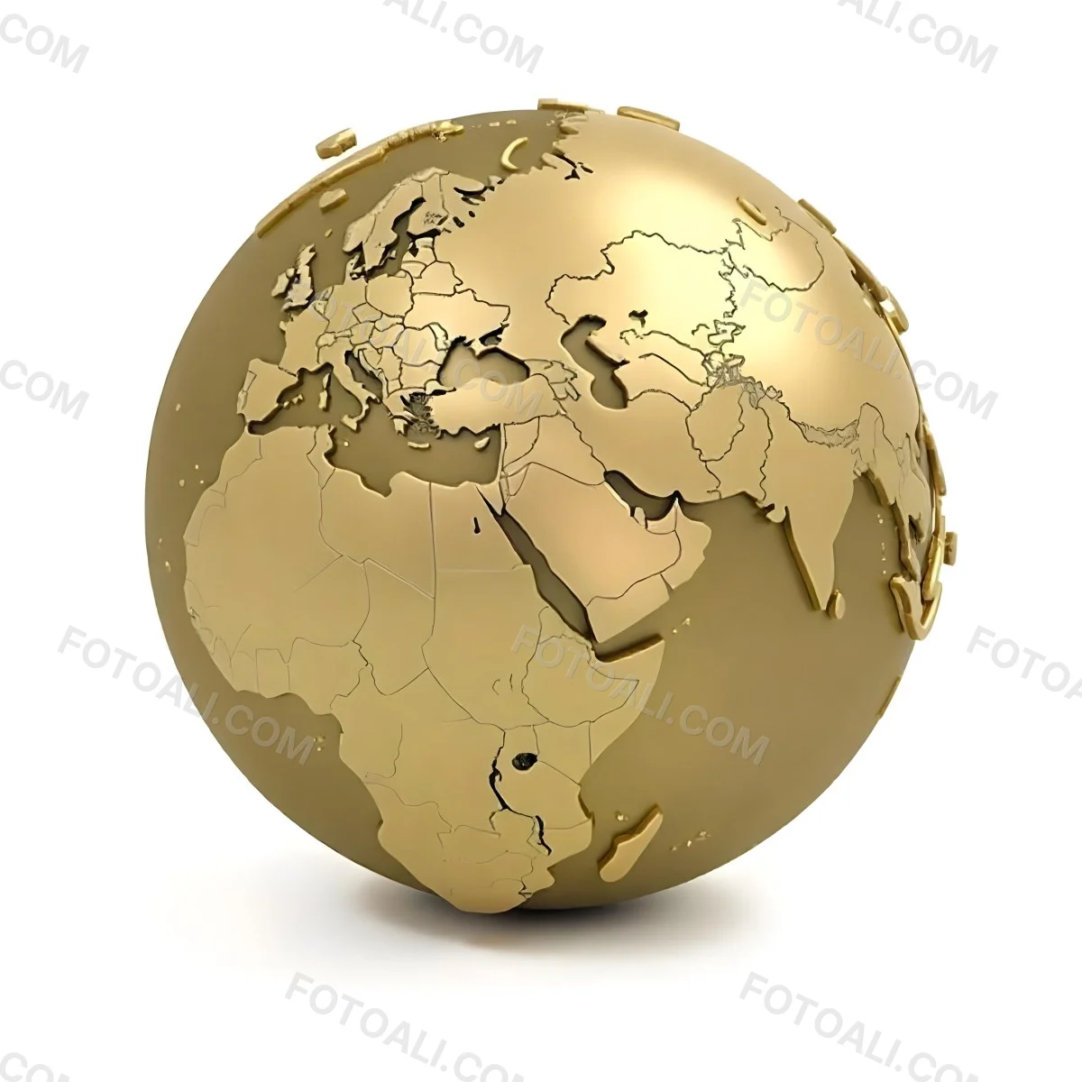 A Golden Globe With The Continents Of Europe Africa And Asia On A White Background With A Reflection On The Floor 21 72dd