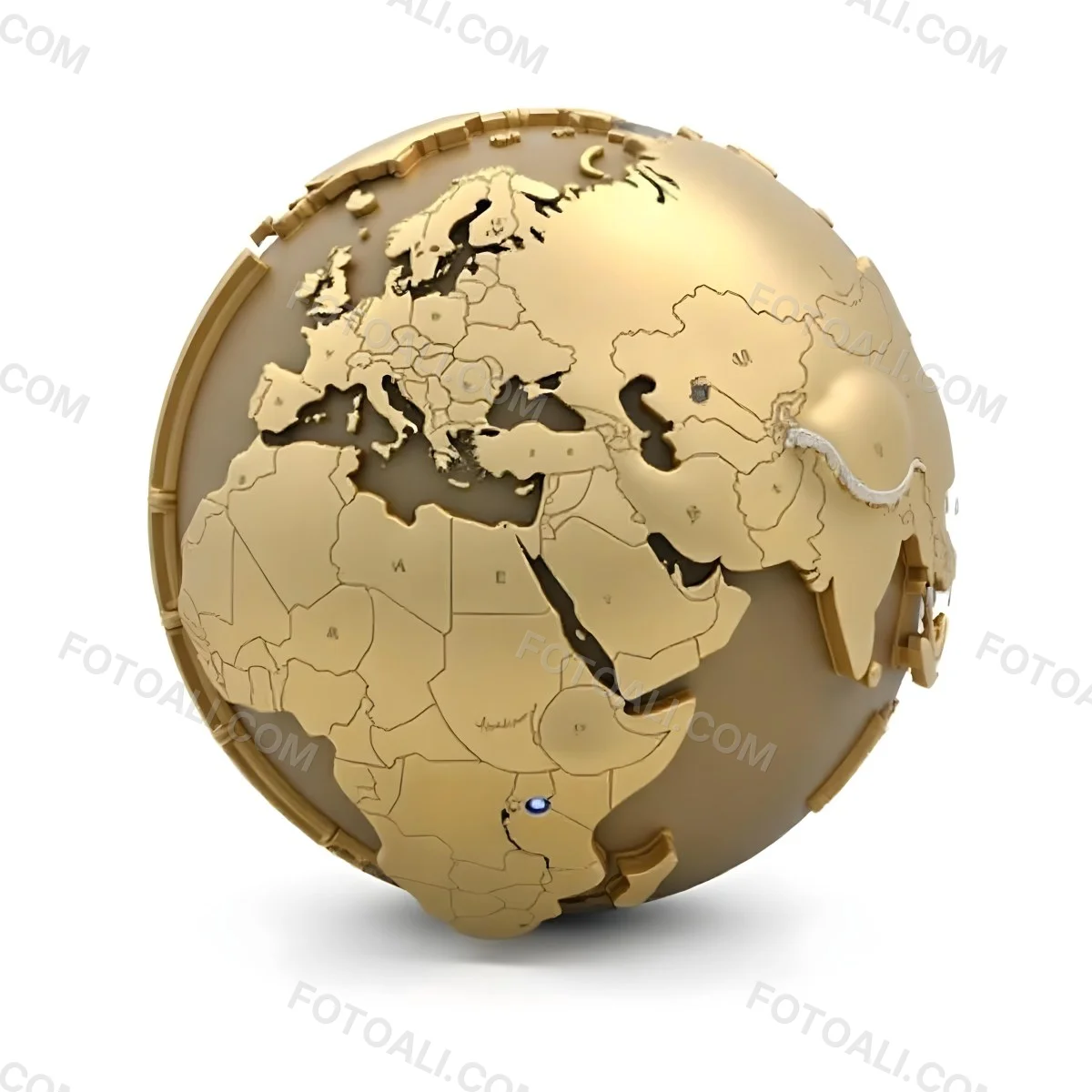 A Golden Globe With The Continents Of Europe Africa And Asia On A White Background With A Reflection On The Floor 22 9df5