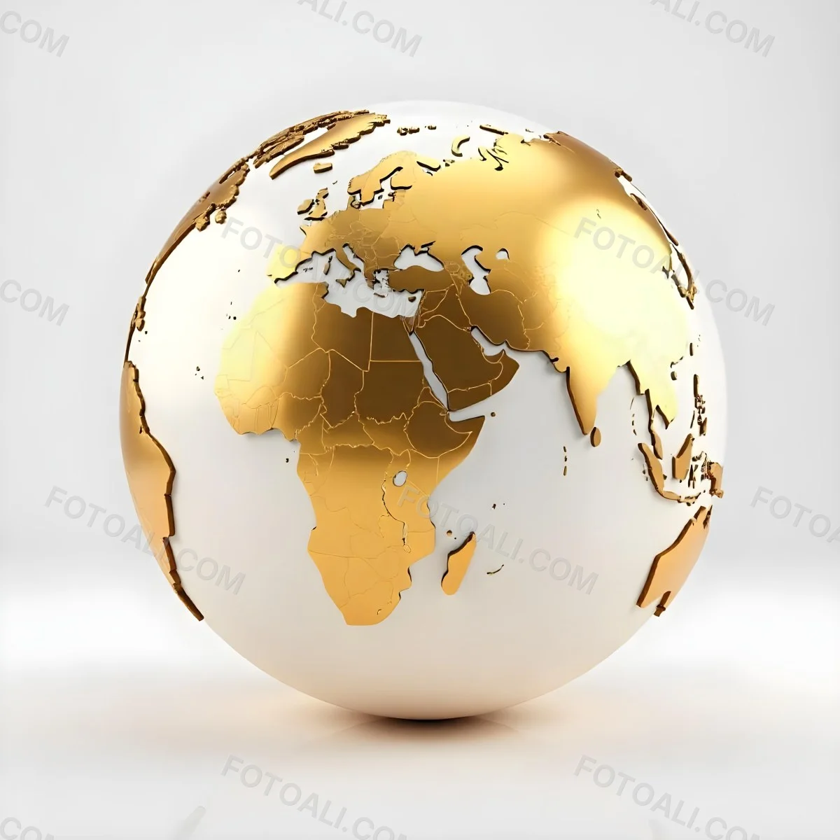 A Golden Globe With The Continents Of Europe Africa And Asia On A White Background With A Reflection On The Floor 5 511e
