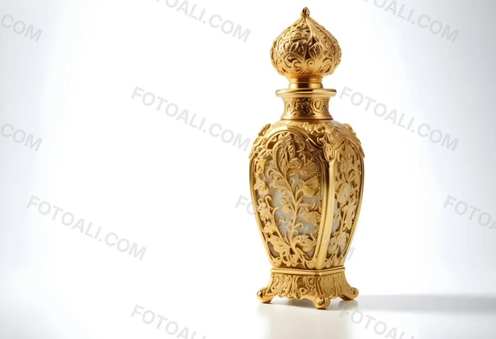 A Golden Ornate Perfume Bottle With An Intricate Floral Pattern 26 0a8d
