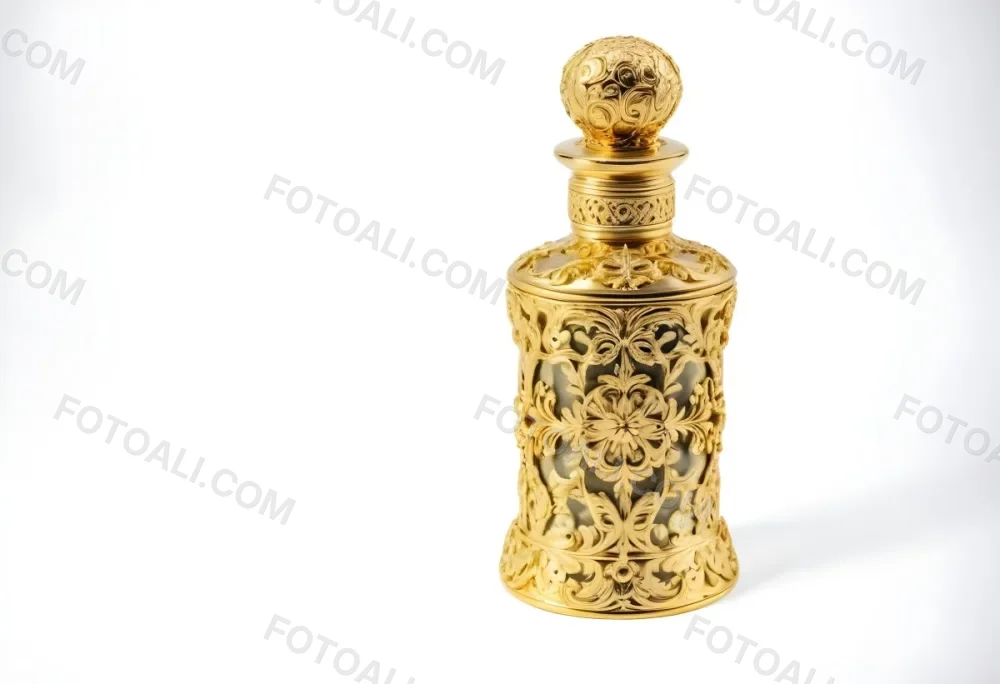 A Golden Ornate Perfume Bottle With An Intricate Floral Pattern 75 Dcd1