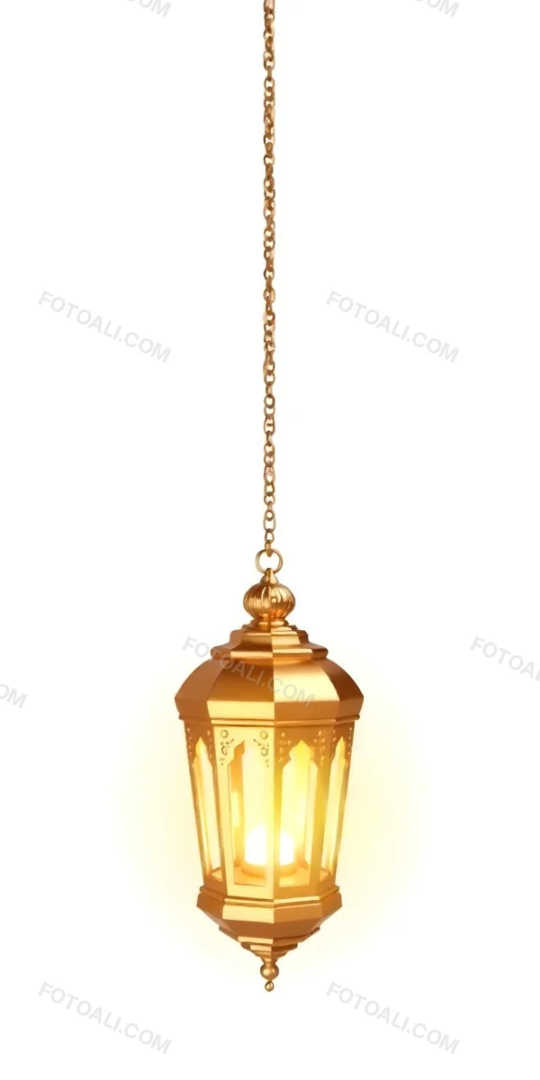A Golden Ramadan Lantern Hanging From A Chain Ornate Design Warm Glow Emanating From Within Isolated On A White Background Festive Decoration 13 4118