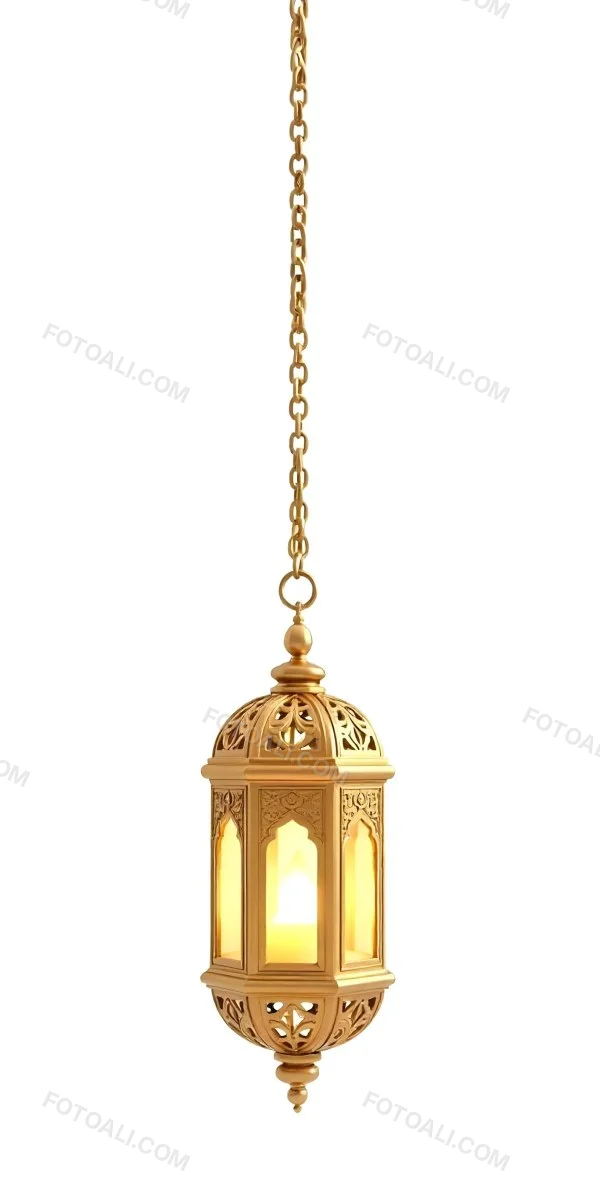 A Golden Ramadan Lantern Hanging From A Chain Ornate Design Warm Glow Emanating From Within Isolated On A White Background Festive Decoration 20 2638
